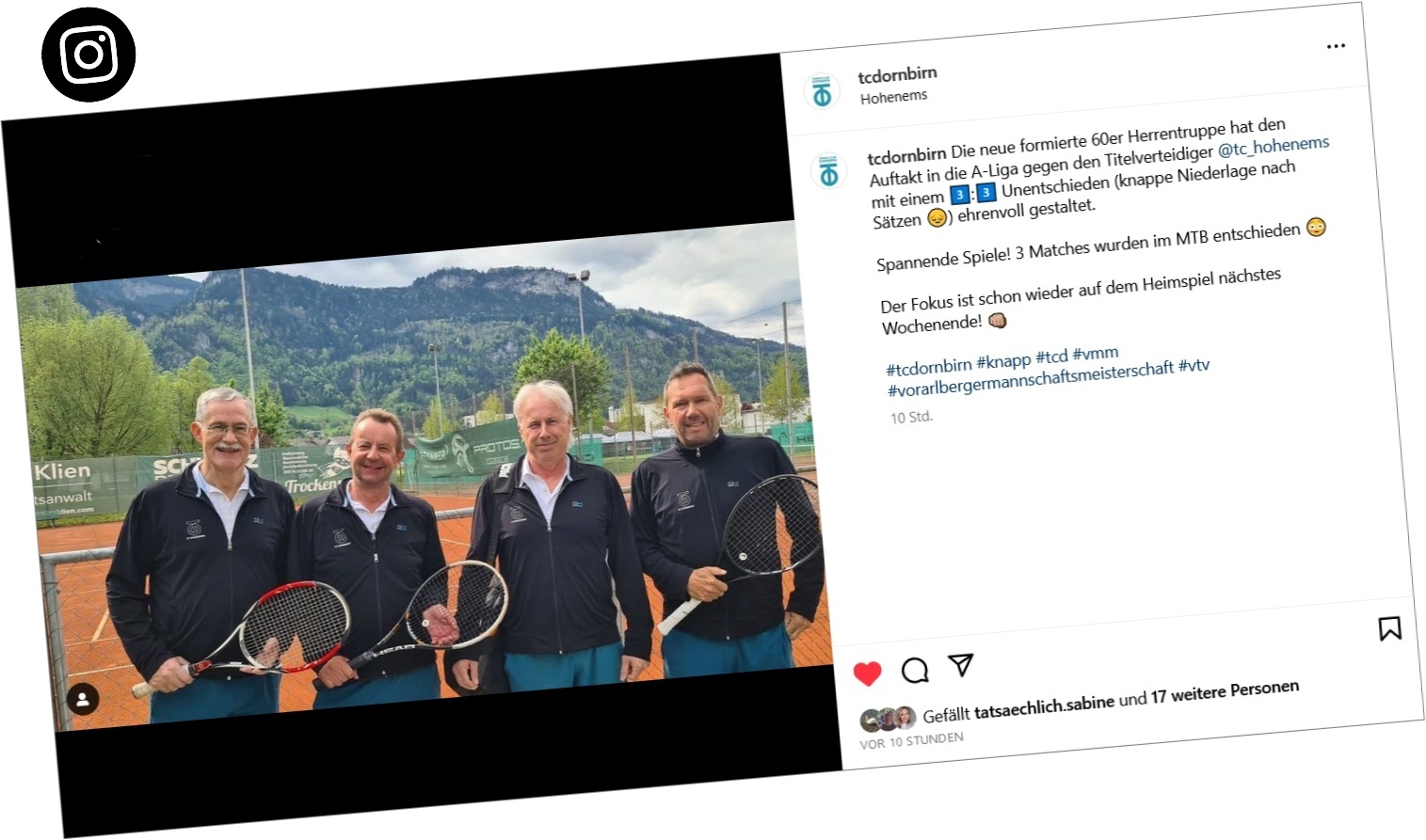 Instagram Bericht ber Herren 60 vom TC Dornbirn
