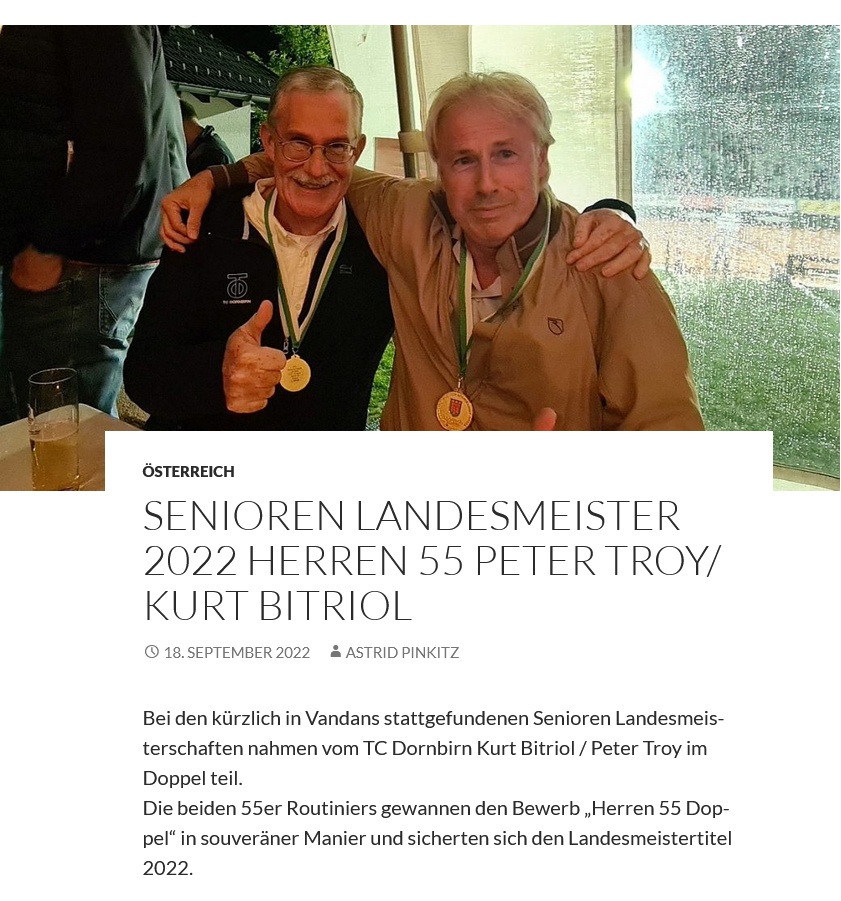 Bericht ber die Doppel-Landesmeister 2022 Kurt Bitriol und Peter Troy auf der Webseite des TCD