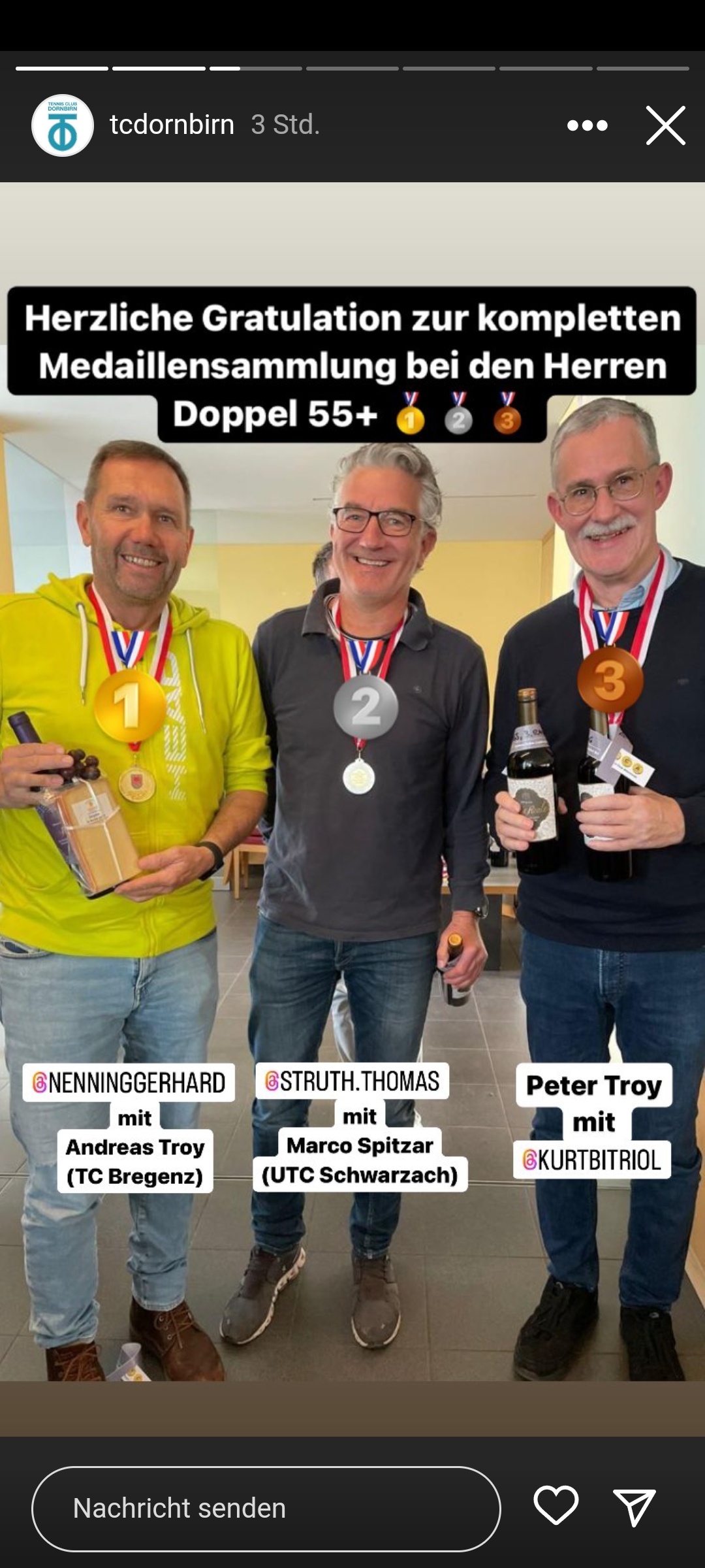 TC Dornbirn gewinnt Gold, Silber und Bronze mit Nenning, Struth und Troy P.